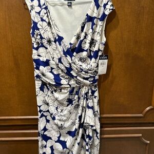 Chaps Navy and White Floral Midi Dress